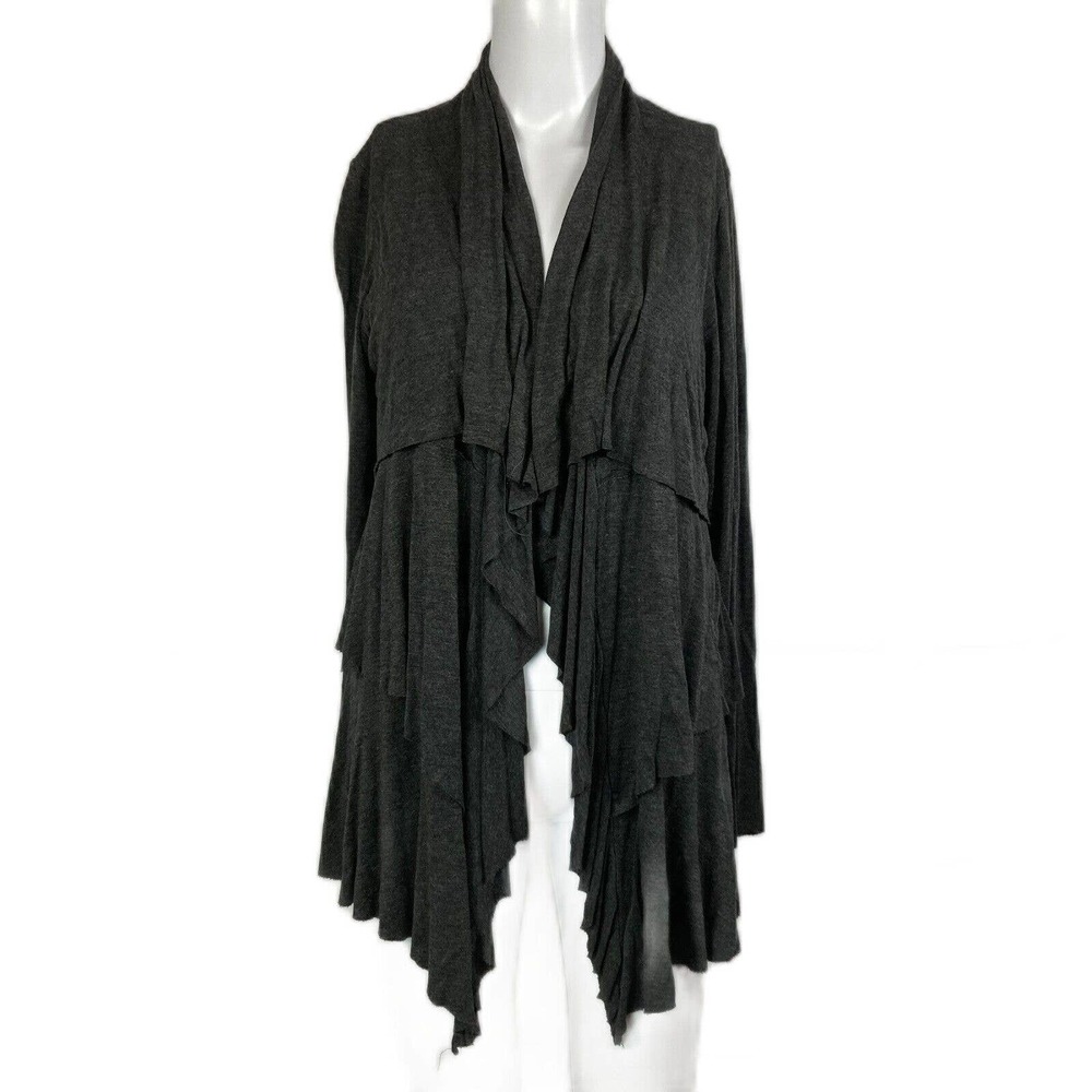 K & C Jacket Womens Sz L Tiered‎ Ruffled Gray Kerchief Hem Open Front Duster